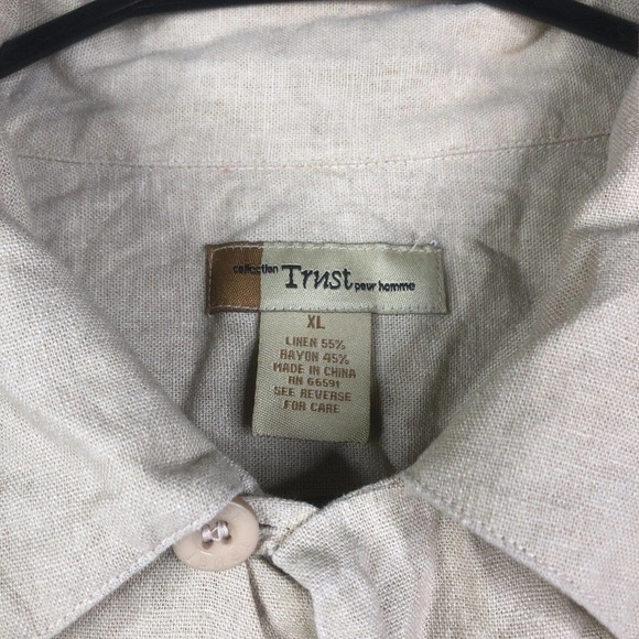 Trust Shirt Men's XL Short Sleeve Button Linen Rayon Blend Casual Adult Tan - Picture 4 of 9